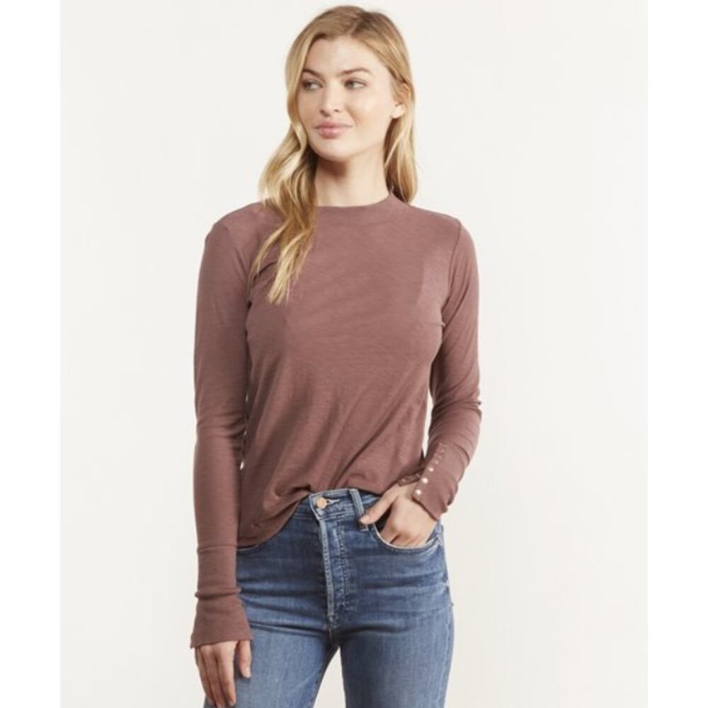 Nation LTD Joni Long Sleeve Mock Neck Snap Cuff Shirt Small